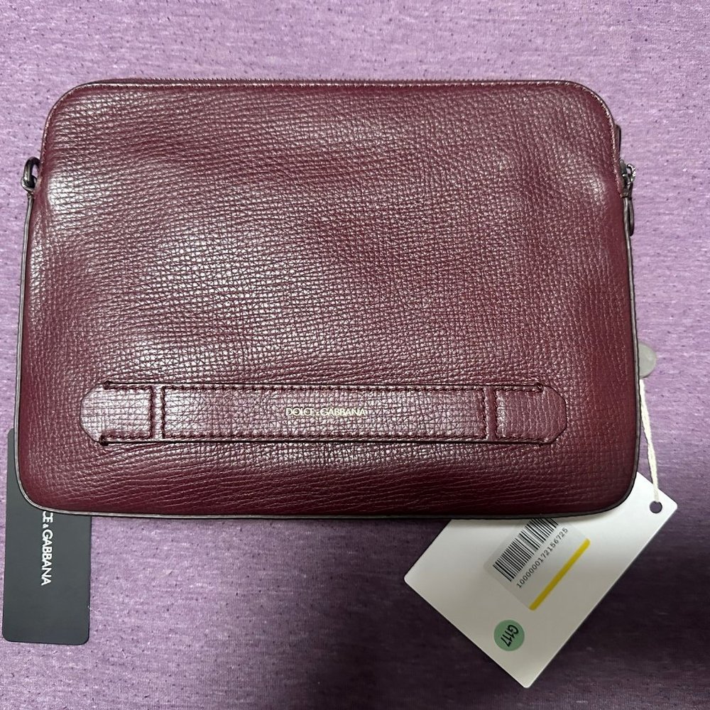 NEW DOLCE & GABBANA Leather Wristlet Bag Clutch - Burgundy